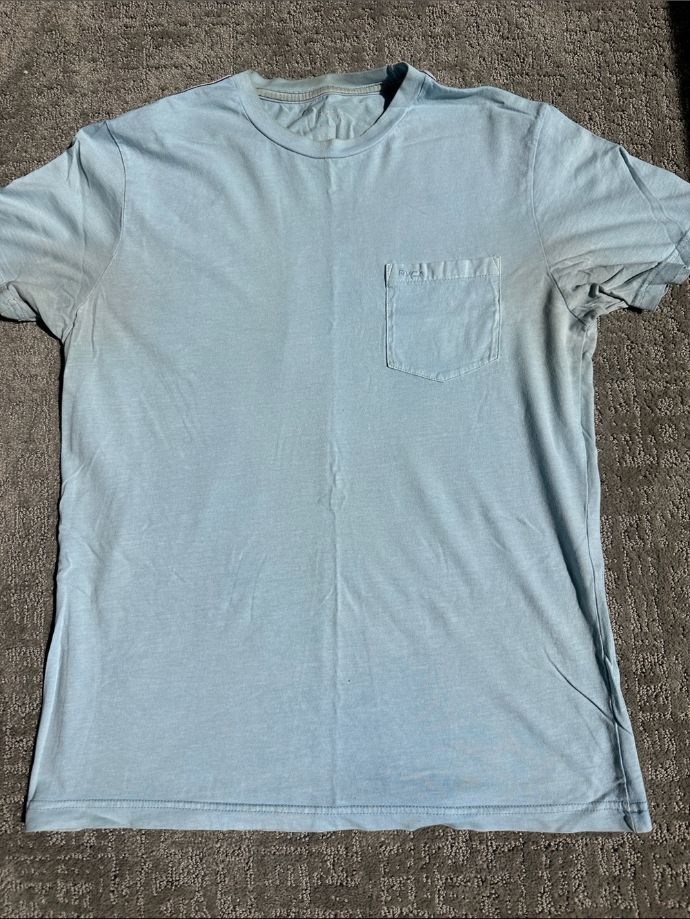 RVCA Light Blue Vintage Pigment Dye Short Sleeve Pocket Tee